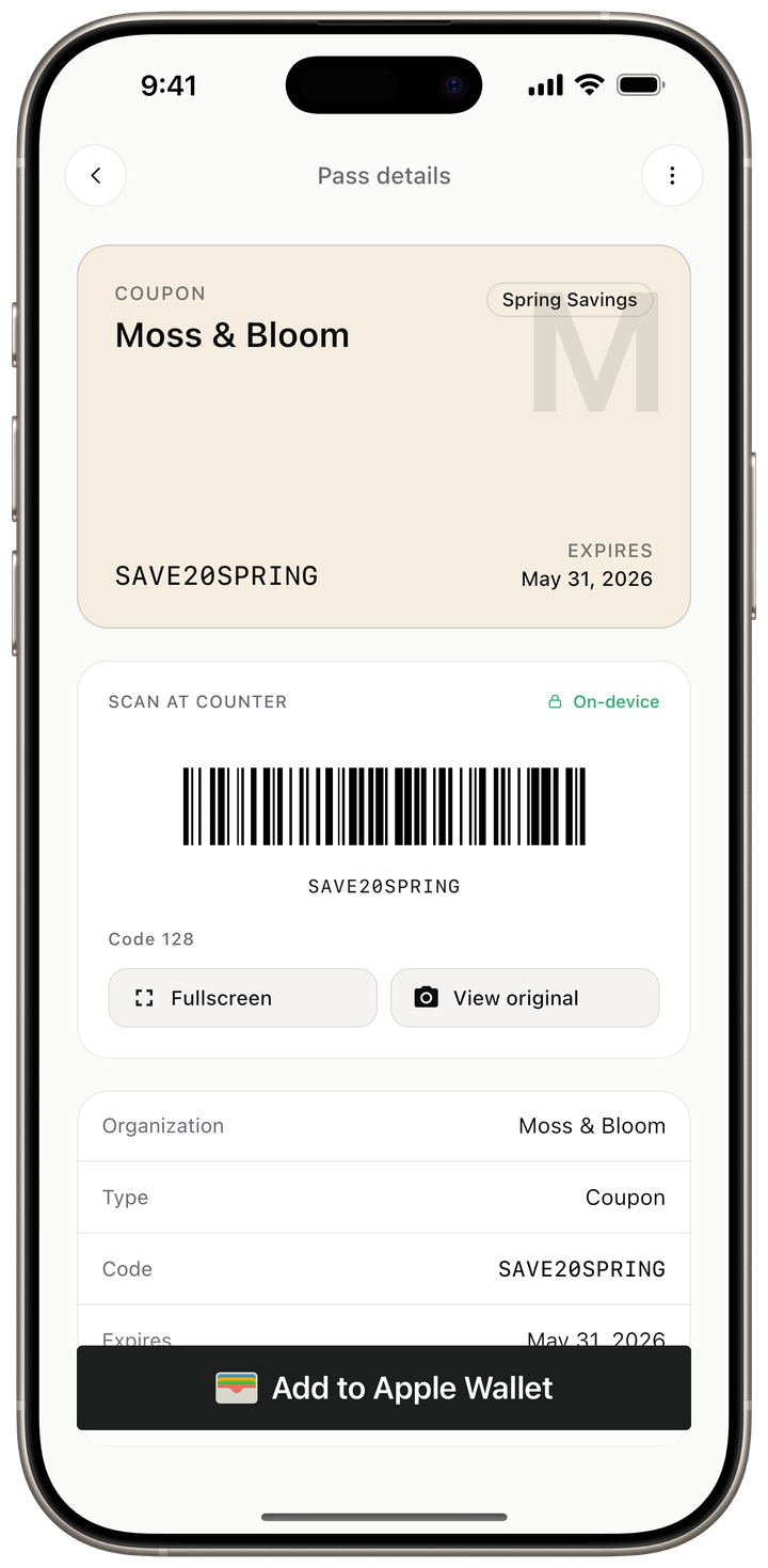 Coupon detail with discount code and expiry date