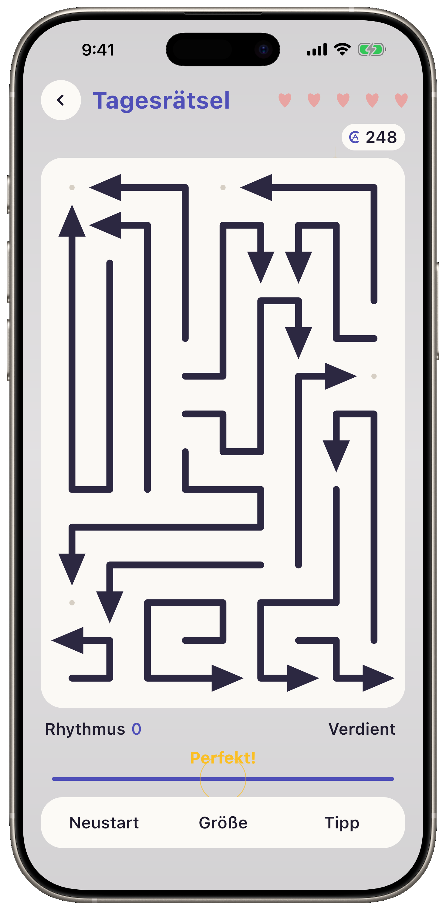 Arrows Rhythm Tägliche Challenge, ein gemeinsames Gitter für alle Spieler weltweit