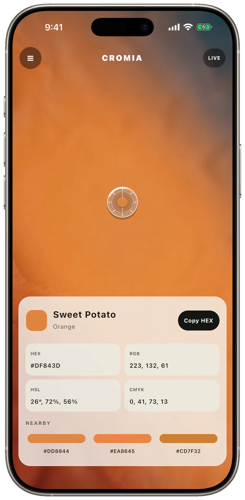Cromia identifying Sweet Potato orange from the live camera