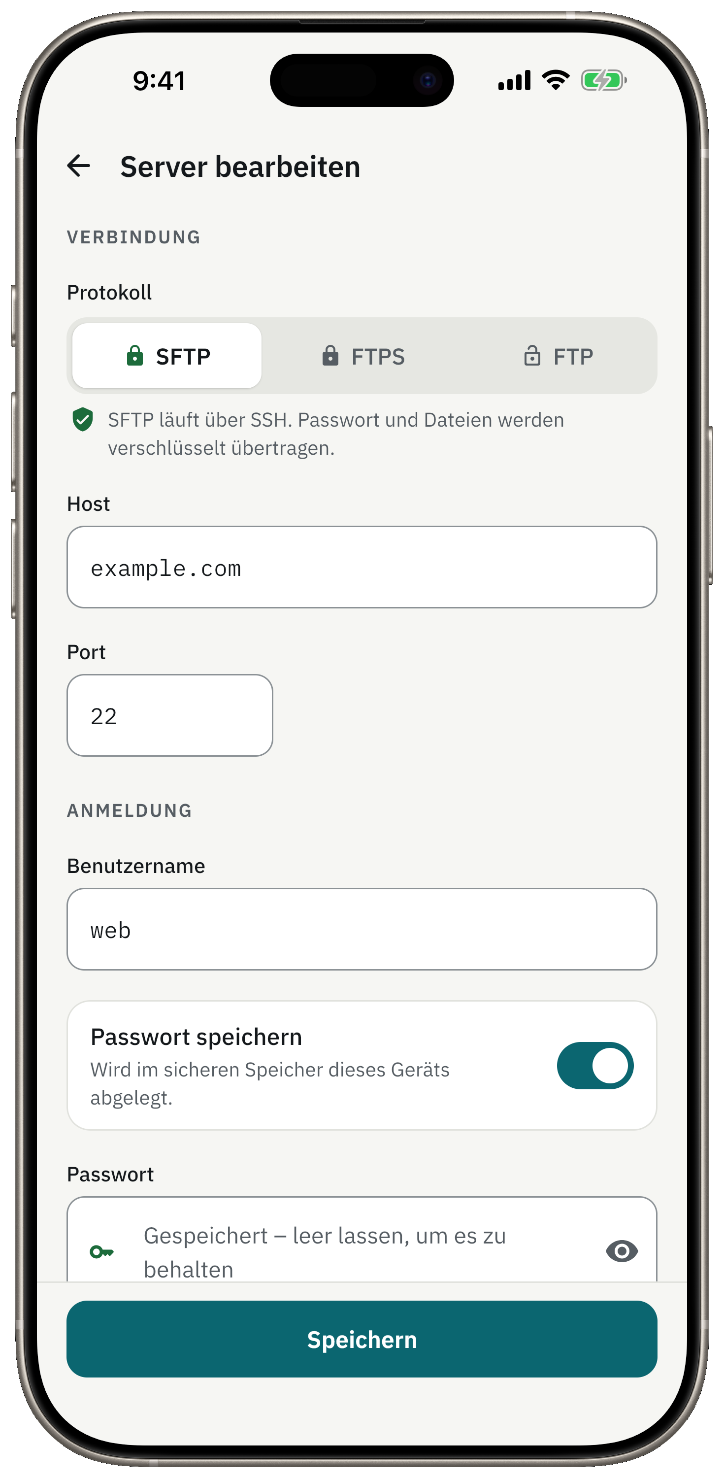 Server in einer Minute eingerichtet. Passwörter im Schlüsselbund.