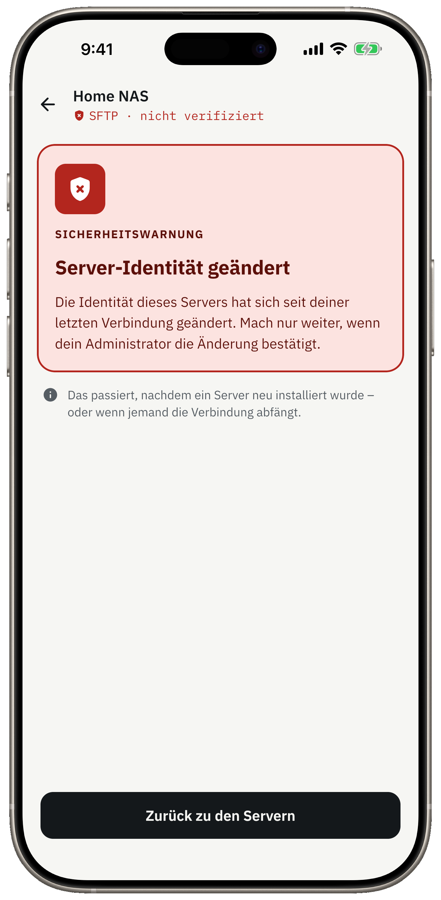 Stoppt und warnt, wenn sich ein SSH-Hostschlüssel ändert.