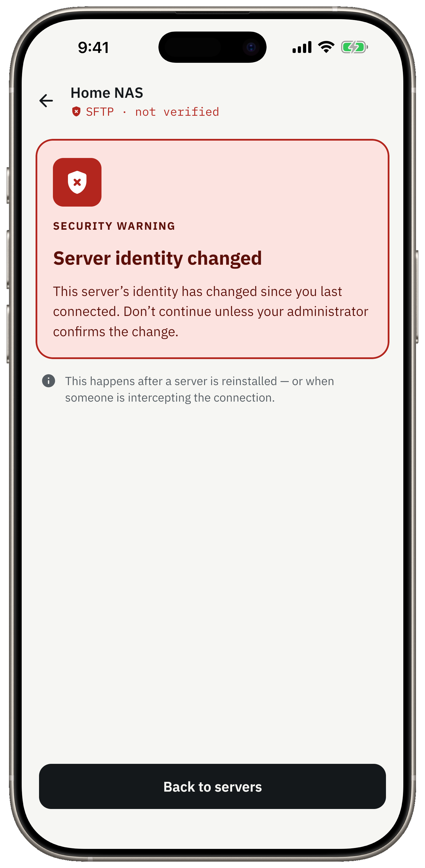 It stops and warns you if an SSH host key changes.