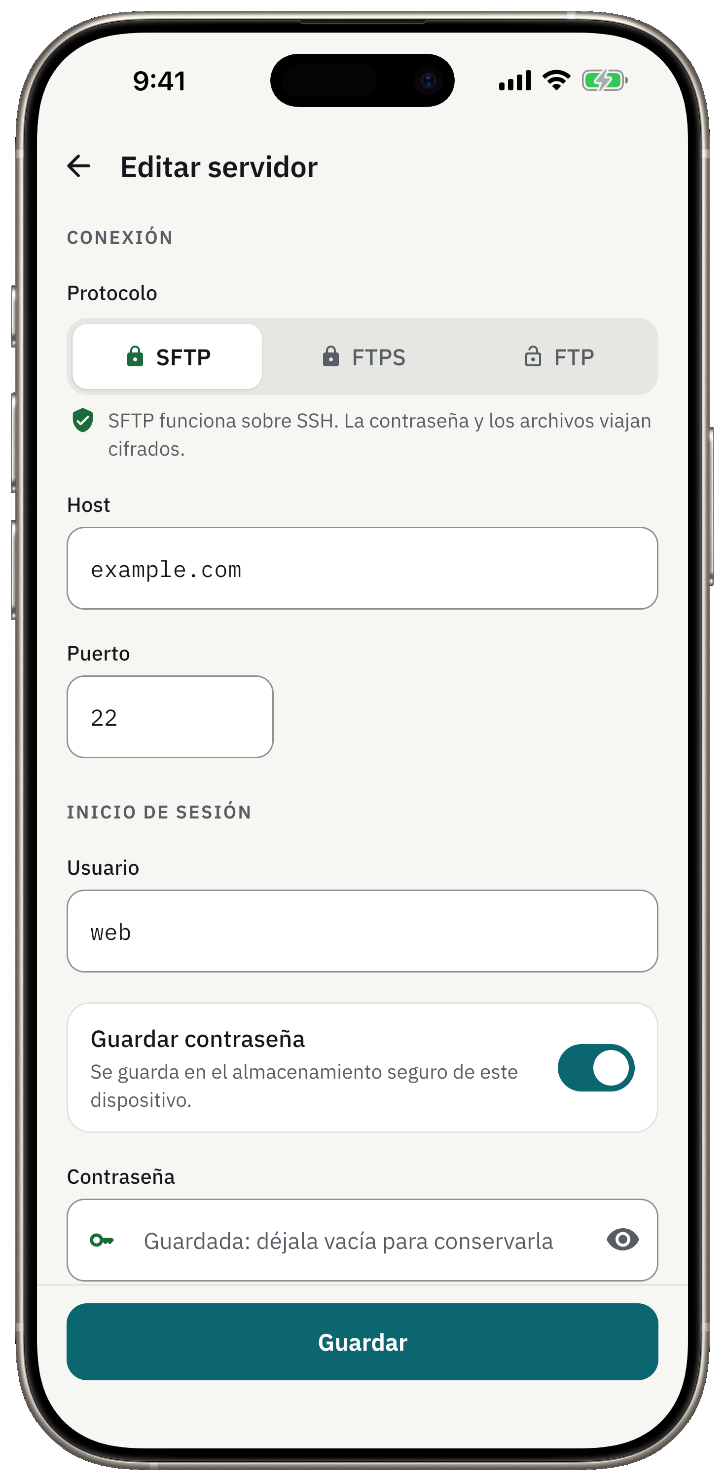Añade un servidor en un minuto. Contraseñas en el llavero.