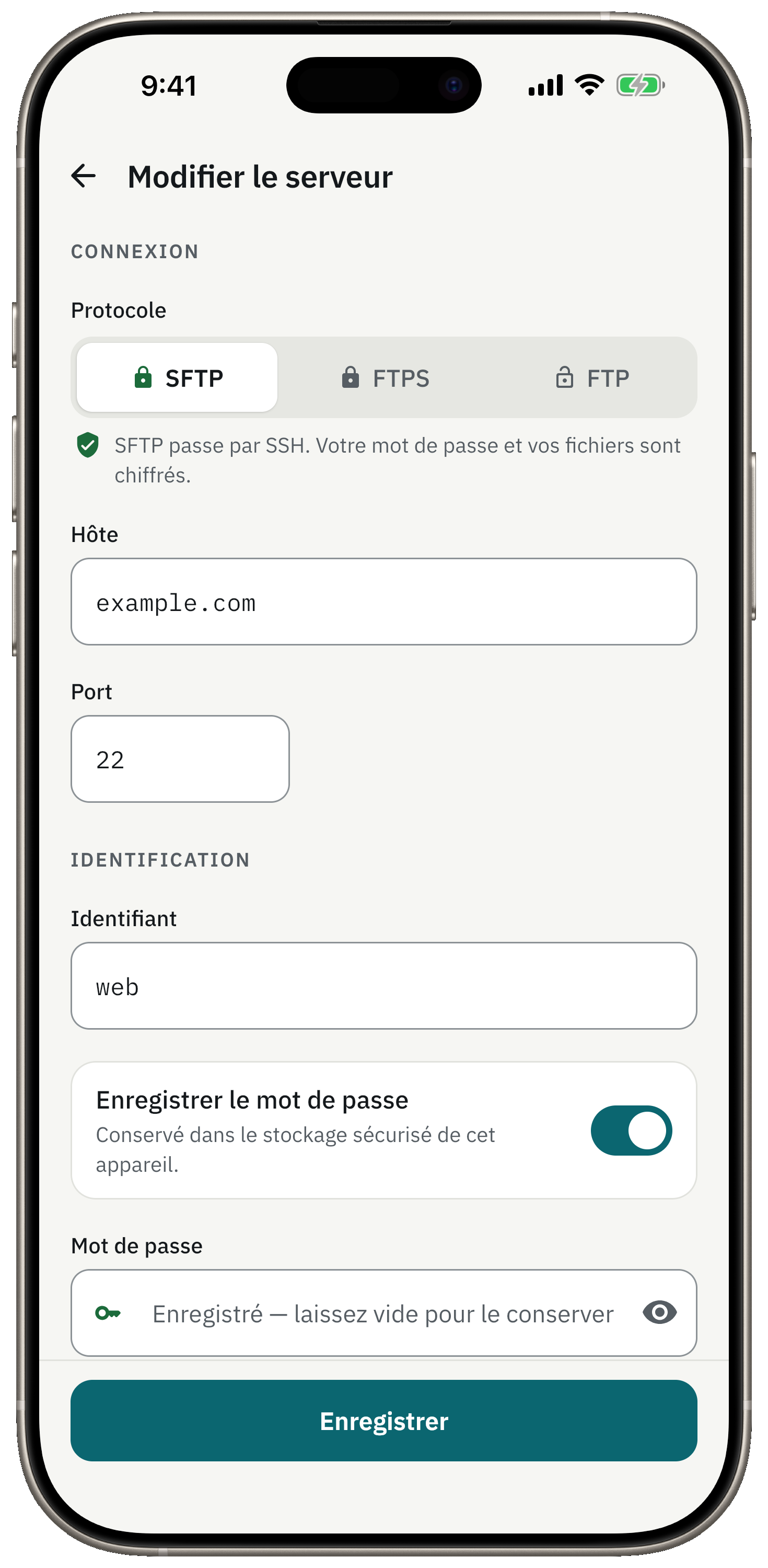 Ajoutez un serveur en une minute. Mots de passe dans le trousseau.