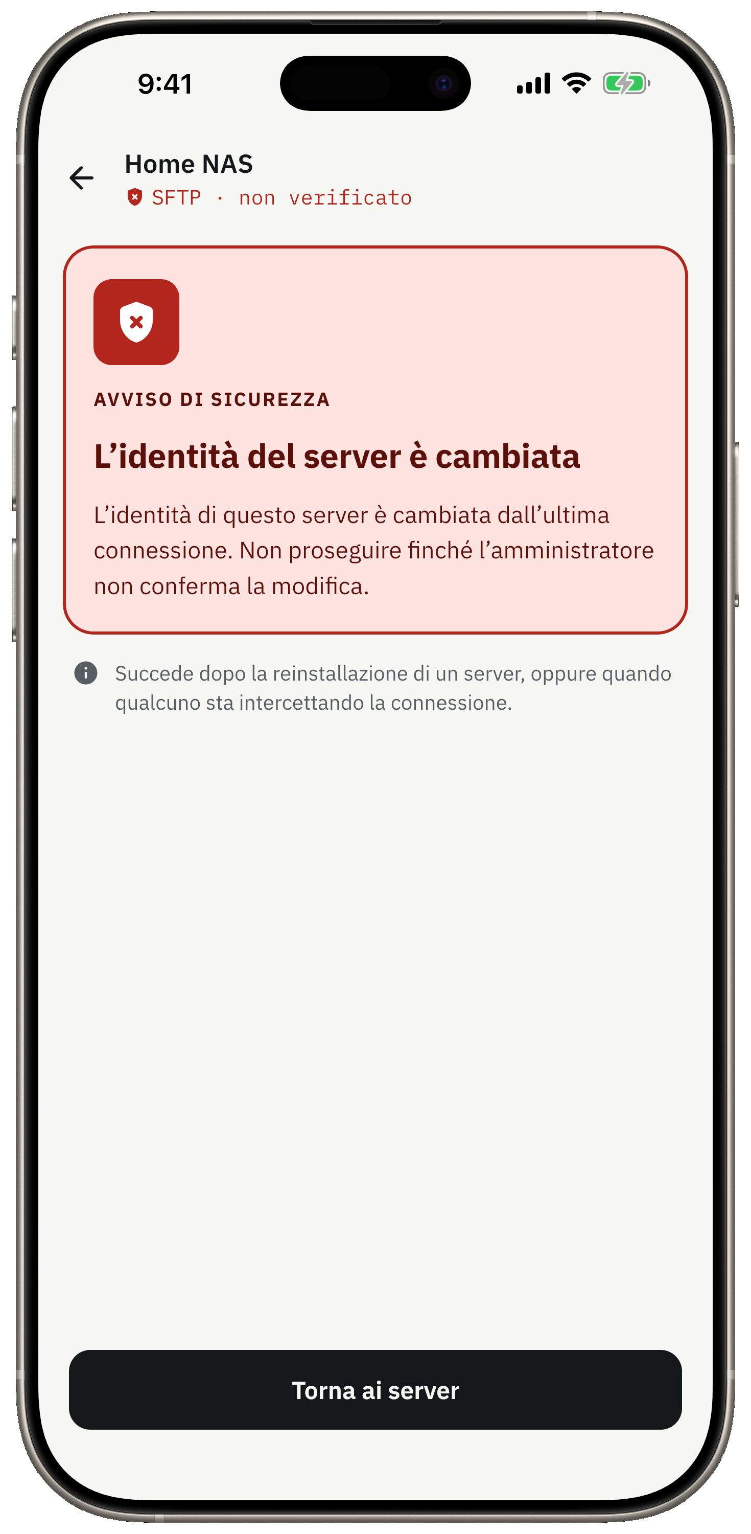 Si ferma e ti avvisa se cambia una chiave host SSH.