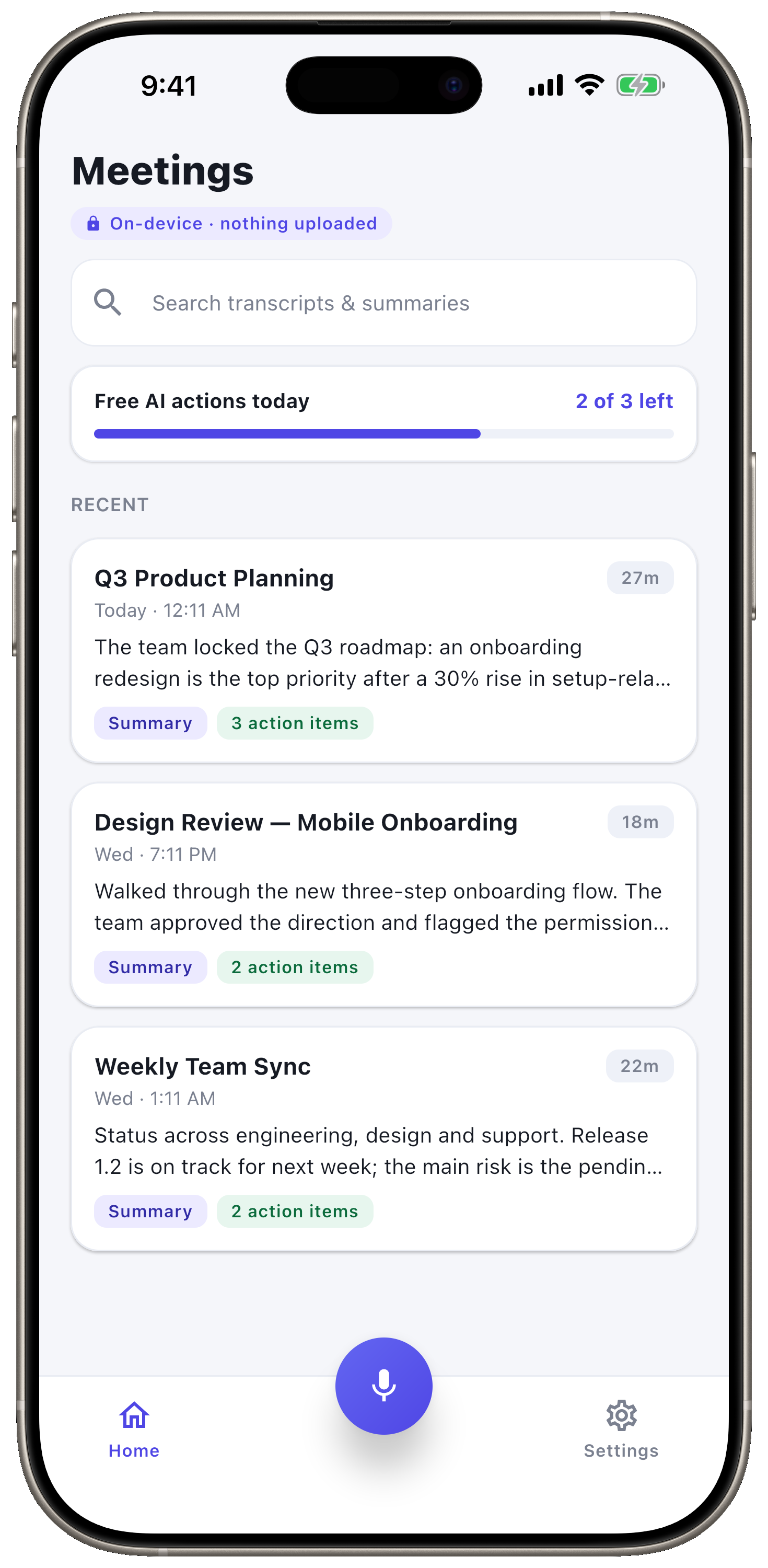 Every meeting, captured on your device.