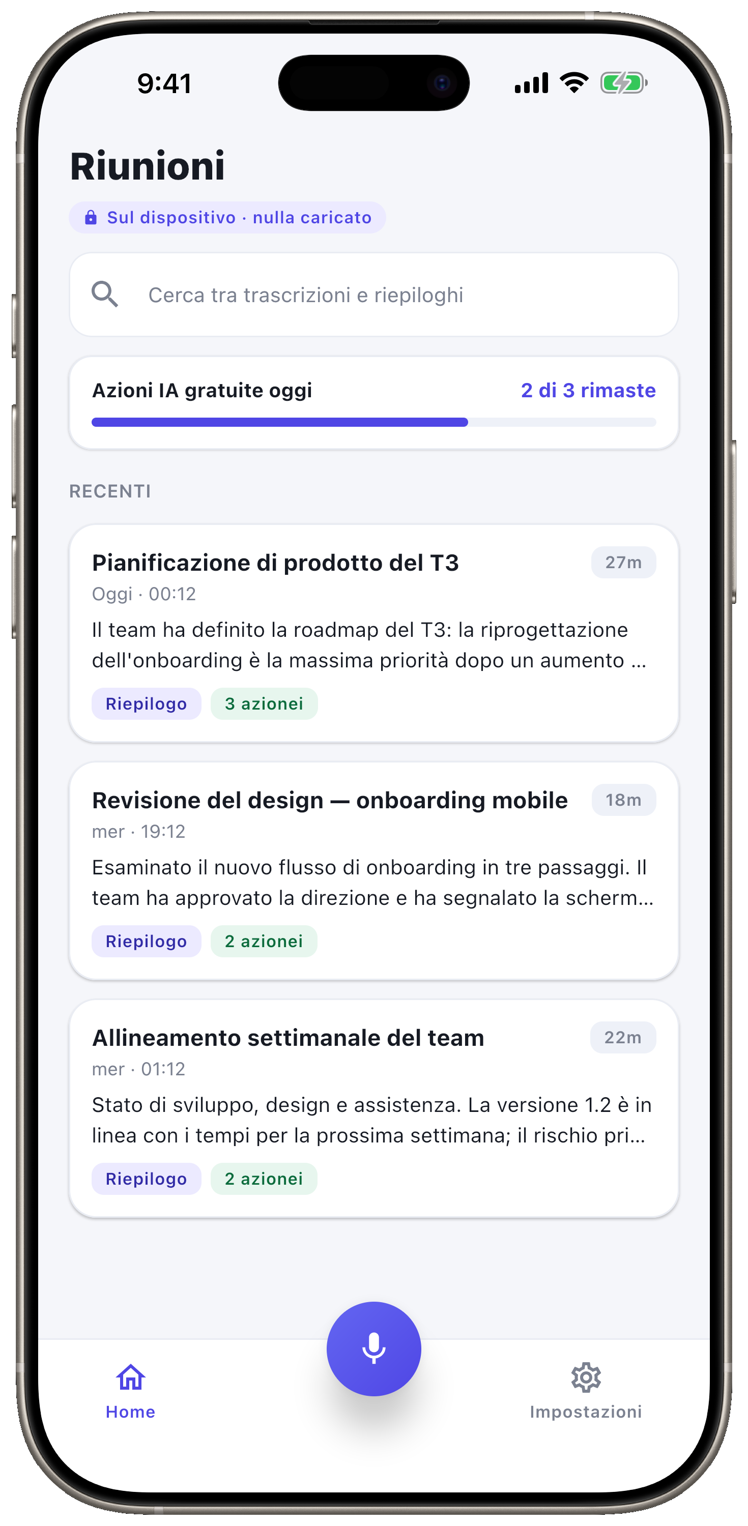 Ogni riunione, salvata sul tuo dispositivo.