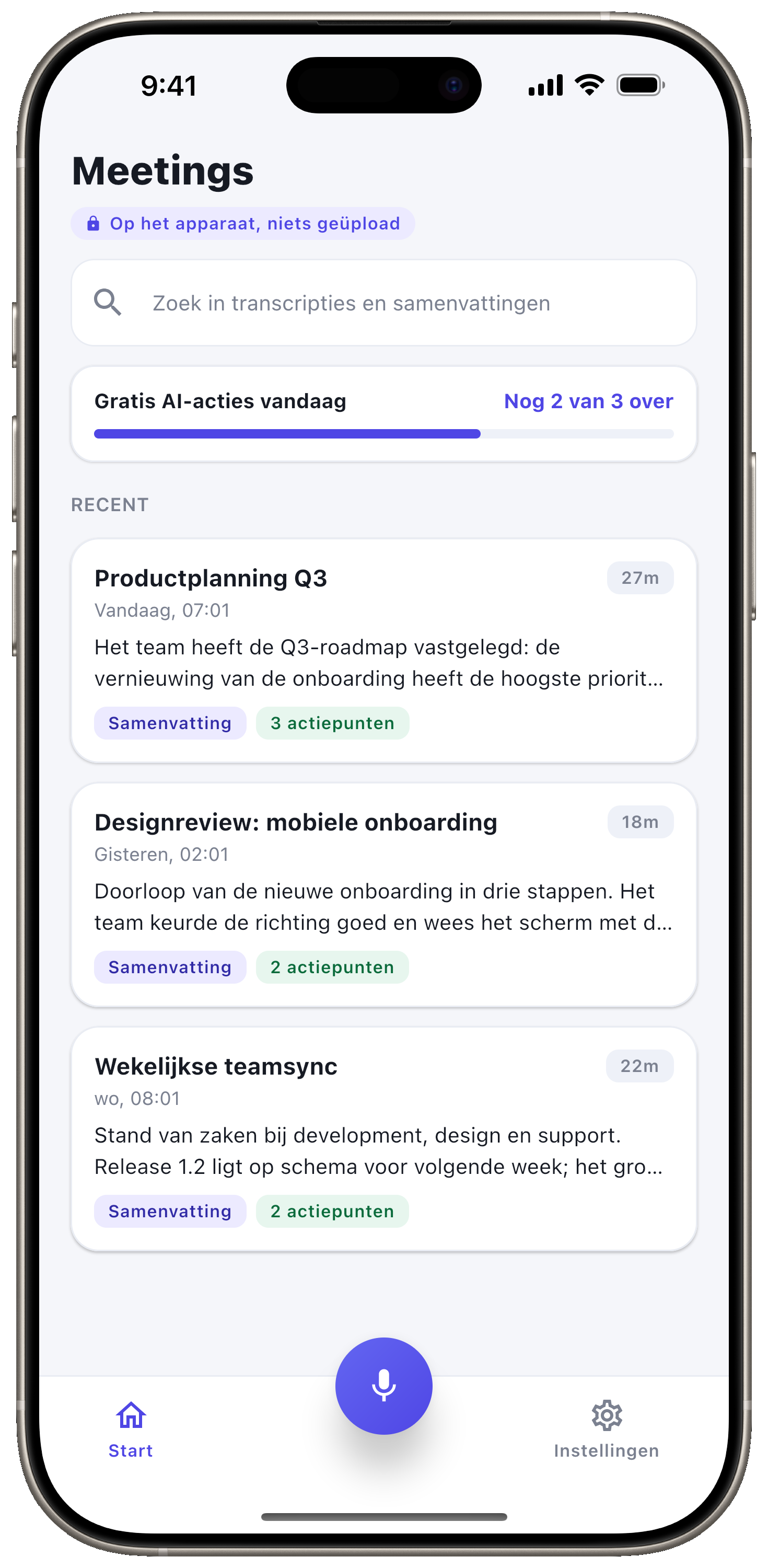 Elke meeting, vastgelegd op je apparaat.