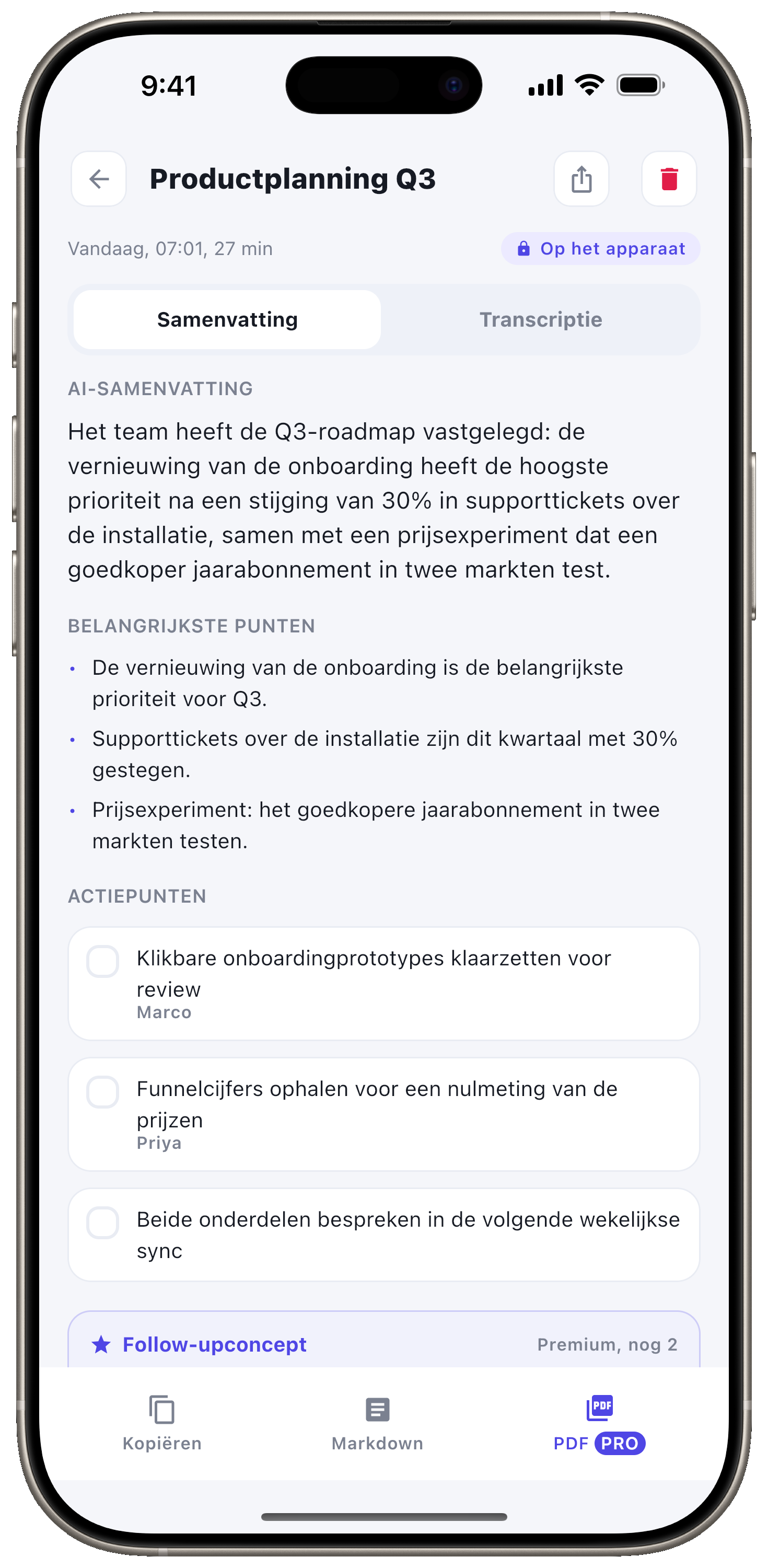 AI-samenvatting, kernpunten en actiepunten.