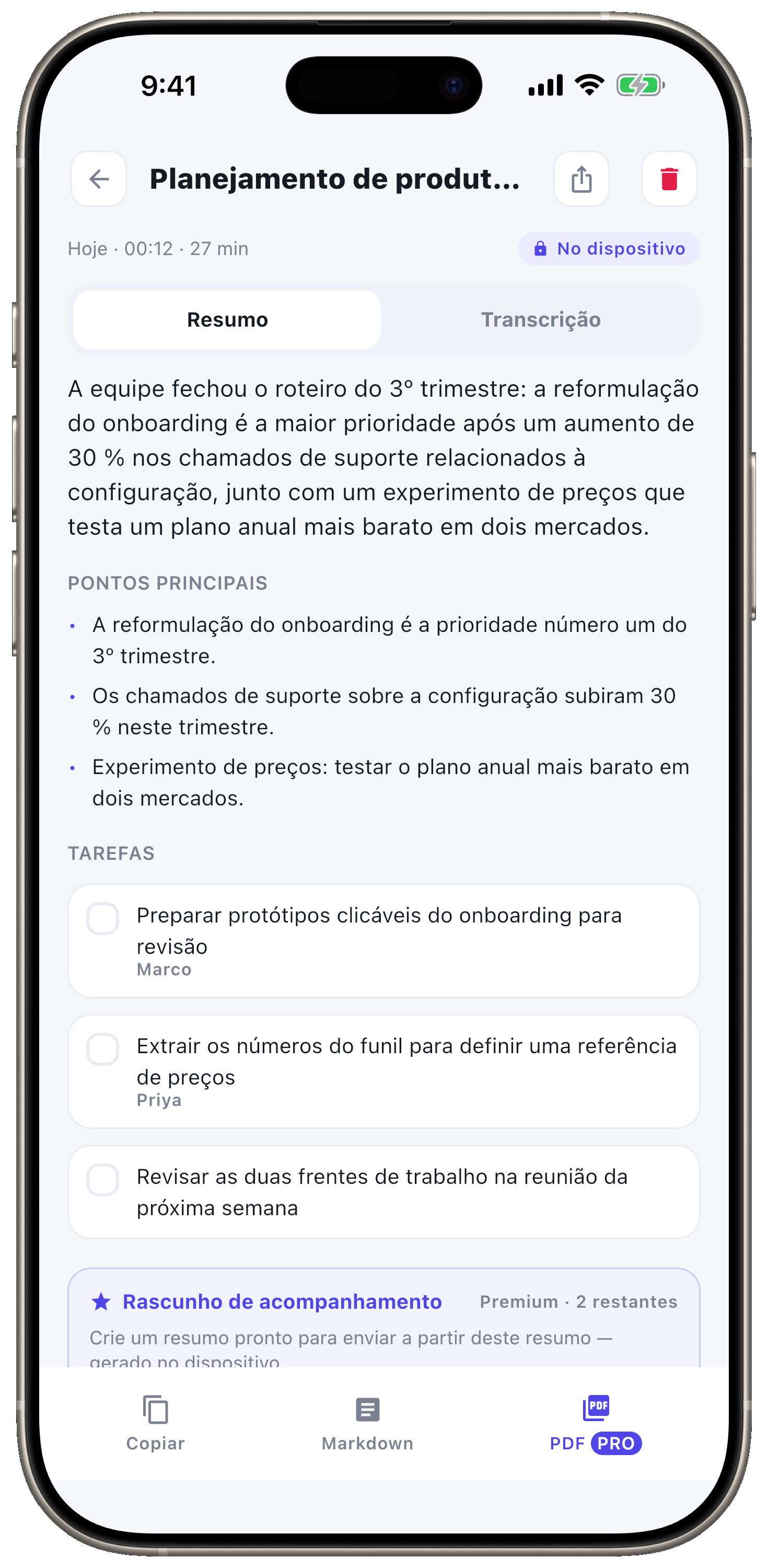 Resumo com IA, pontos-chave e tarefas.
