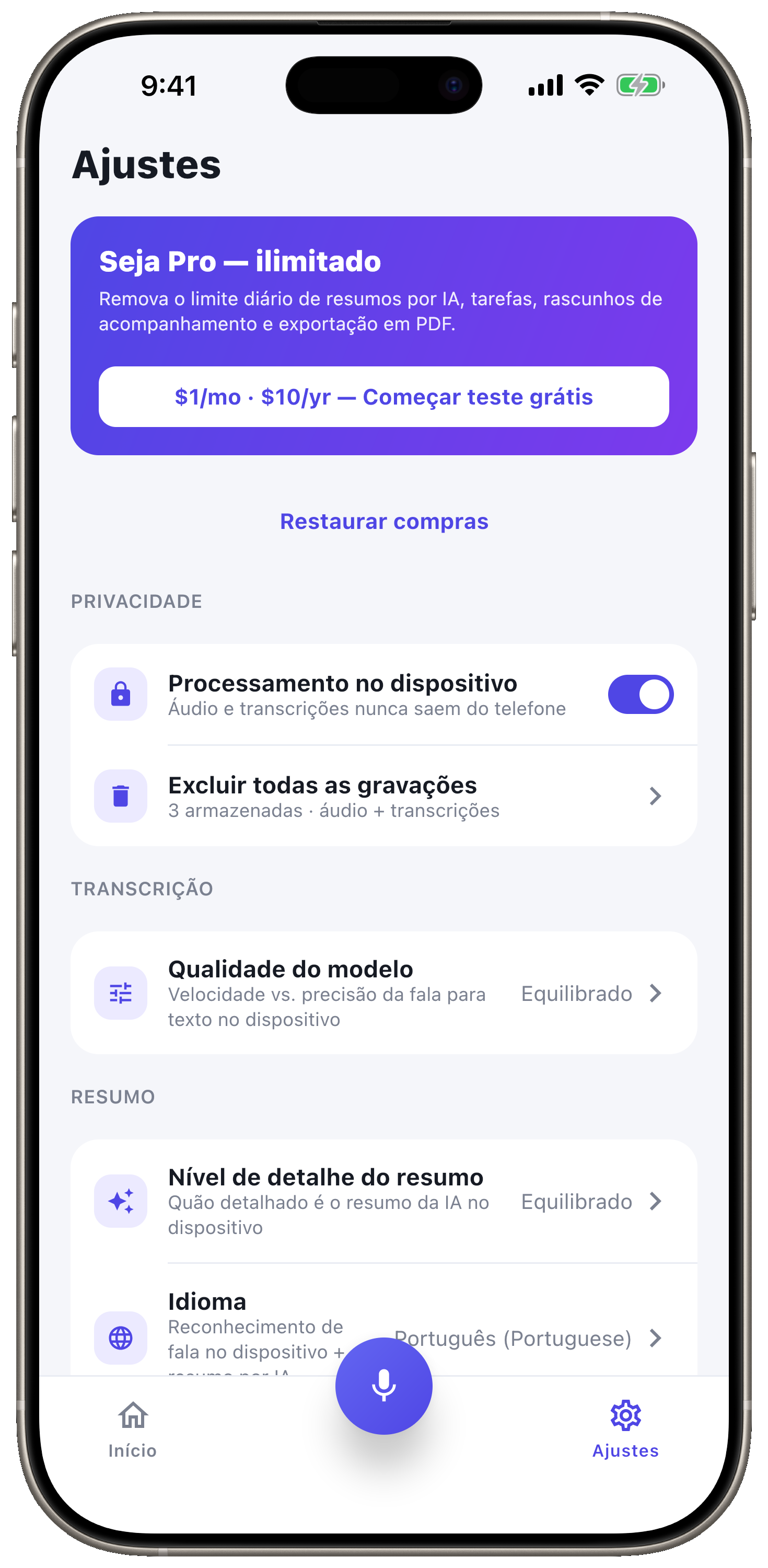 10 idiomas, 100% no aparelho.