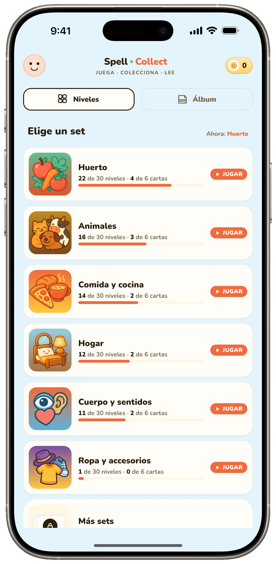 Eligiendo un paquete de puzles en la pantalla de inicio.
