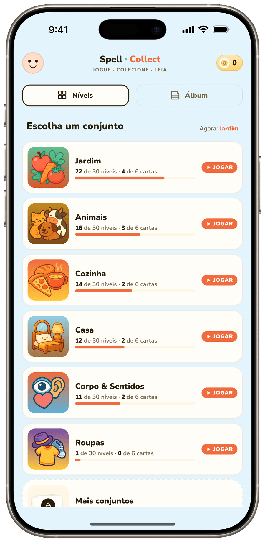 Escolhendo um pacote de quebra-cabeças na tela inicial.