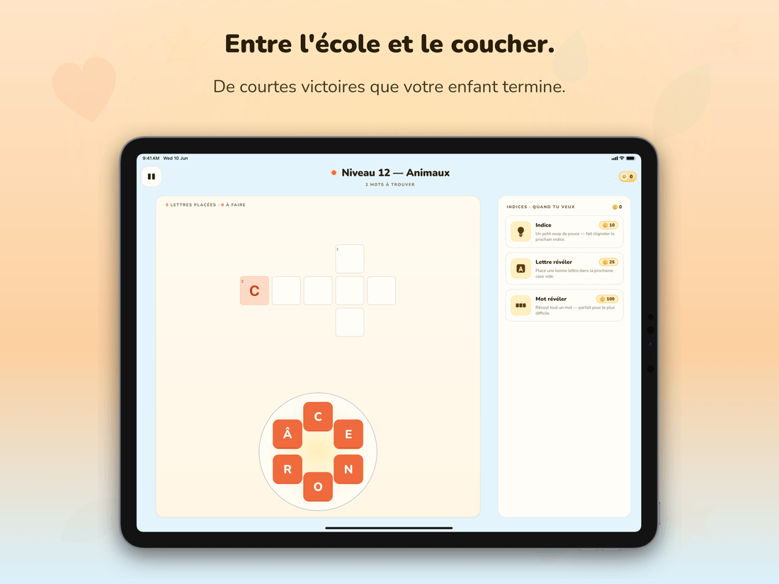 La disposition de jeu à deux colonnes sur une tablette en mode paysage.