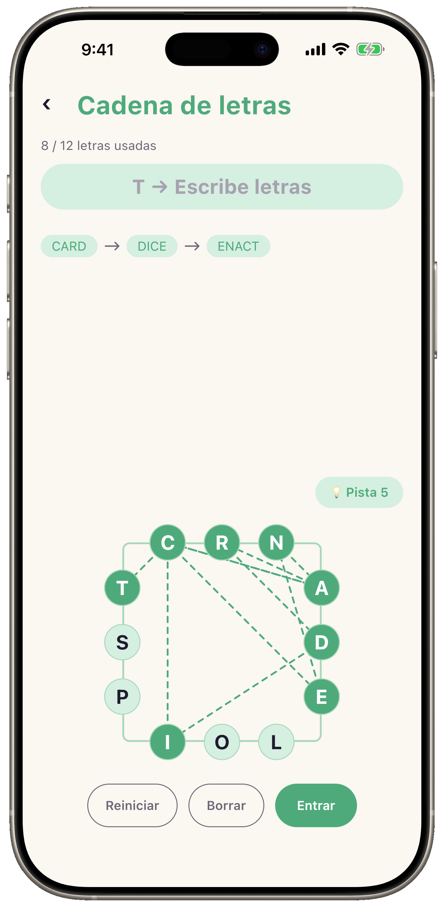 Cadena de letras — Captura de pantalla de Words Attraction